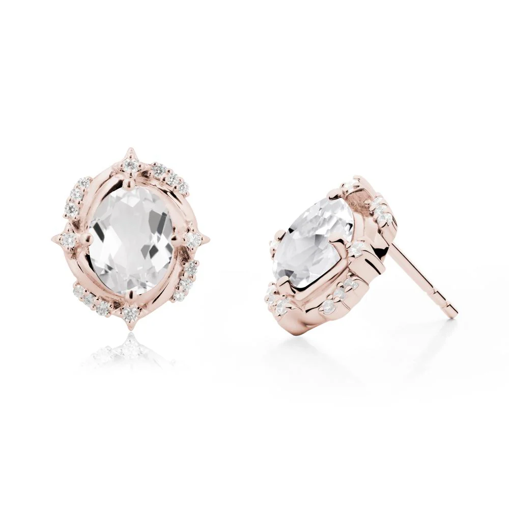 Oval White Topaz Stud Earrings - Image 8