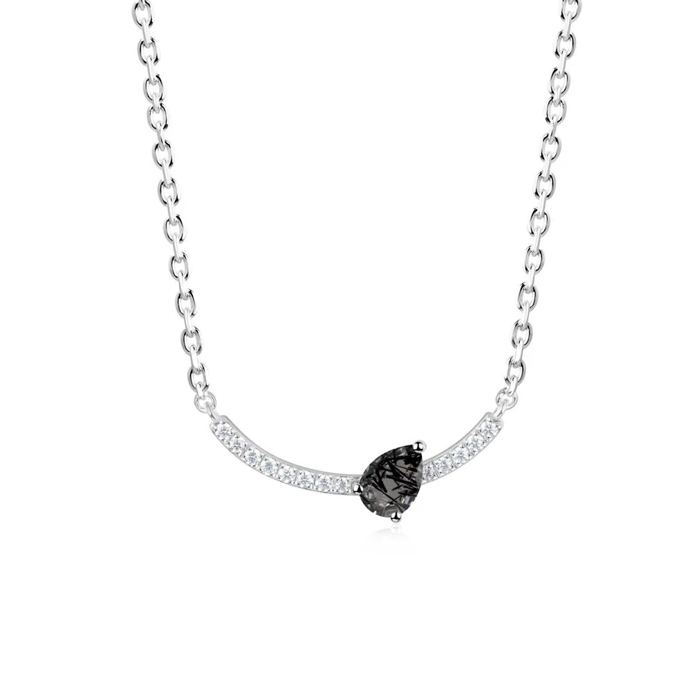 Pave Curve Black Rutilated Quartz Necklace