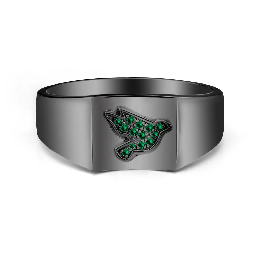 Peace Dove Totem Emerald Wide Band Ring