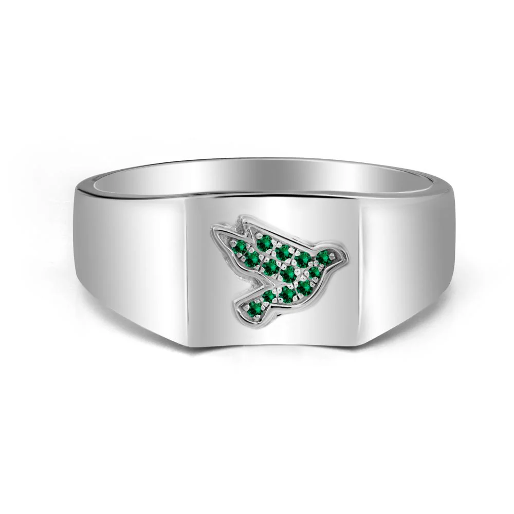 Peace Dove Totem Emerald Wide Band Ring - Image 3