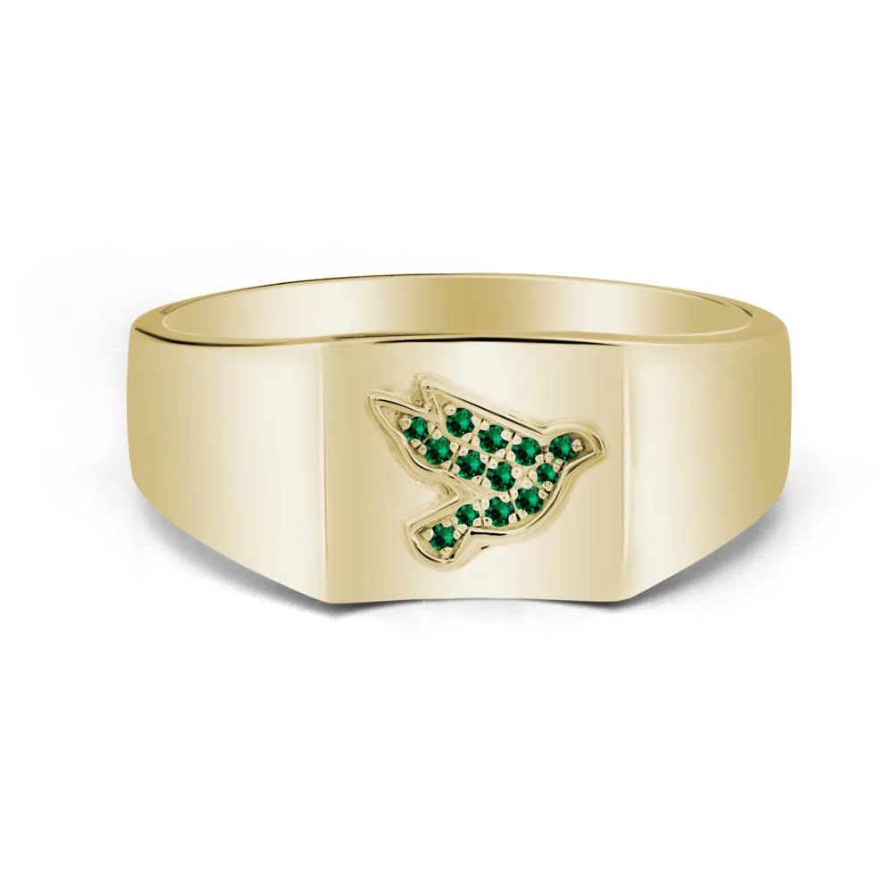 Peace Dove Totem Emerald Wide Band Ring - Image 4