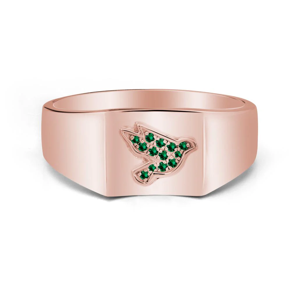 Peace Dove Totem Emerald Wide Band Ring - Image 5