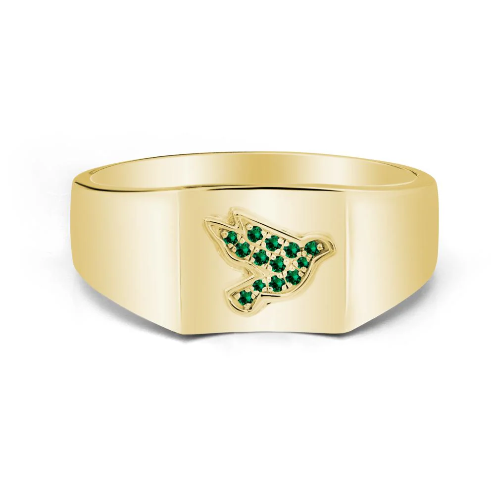 Peace Dove Totem Emerald Wide Band Ring - Image 7