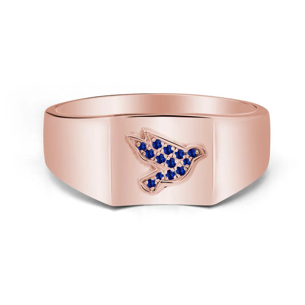 Peace Dove Totem Sapphire Wide Band Ring - Image 4