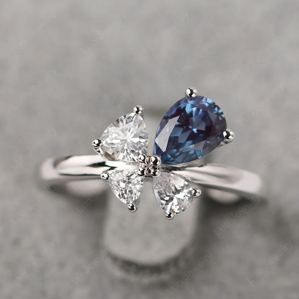 Pear Alexandrite Cluster Engagement Ring