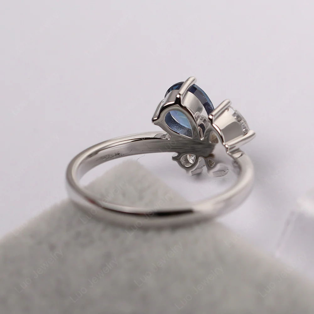 Pear Alexandrite Cluster Engagement Ring - Image 4