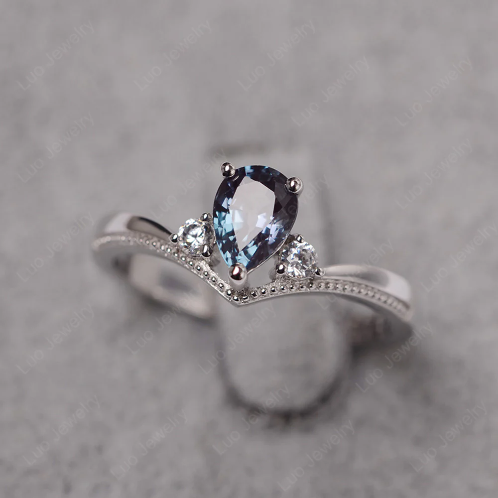 Pear Shaped Alexandrite Chevron Ring