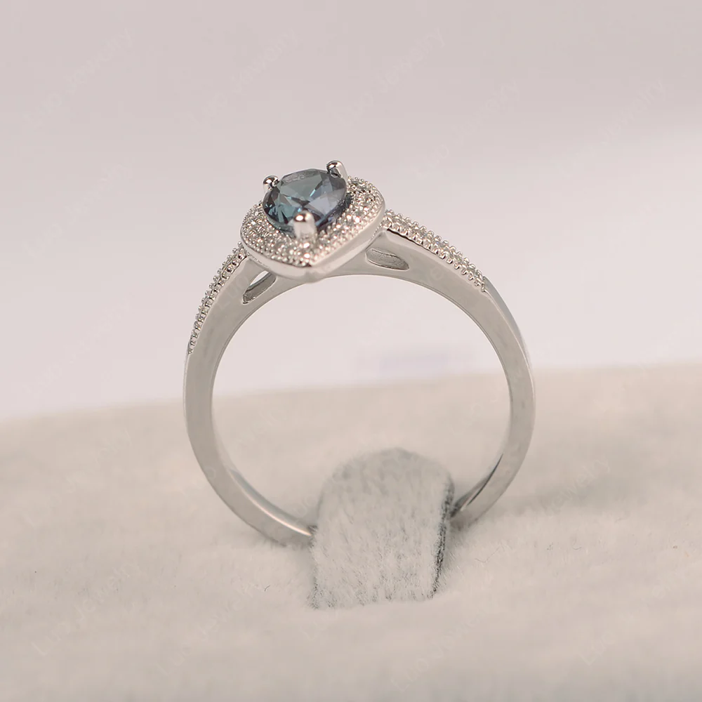 Pear Shaped Alexandrite Milgrain Halo Ring - Image 2