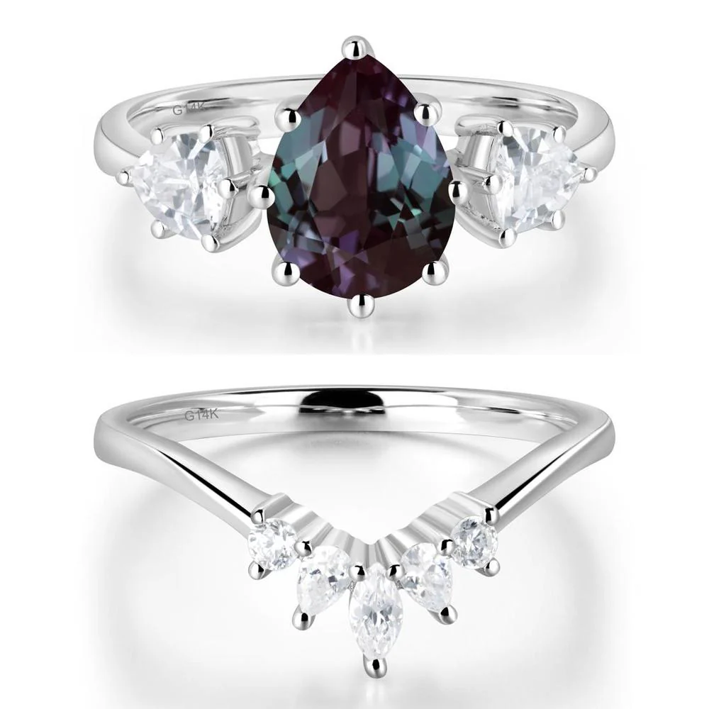 Pear Alexandrite Ring with Trillion Side Stone - Image 13