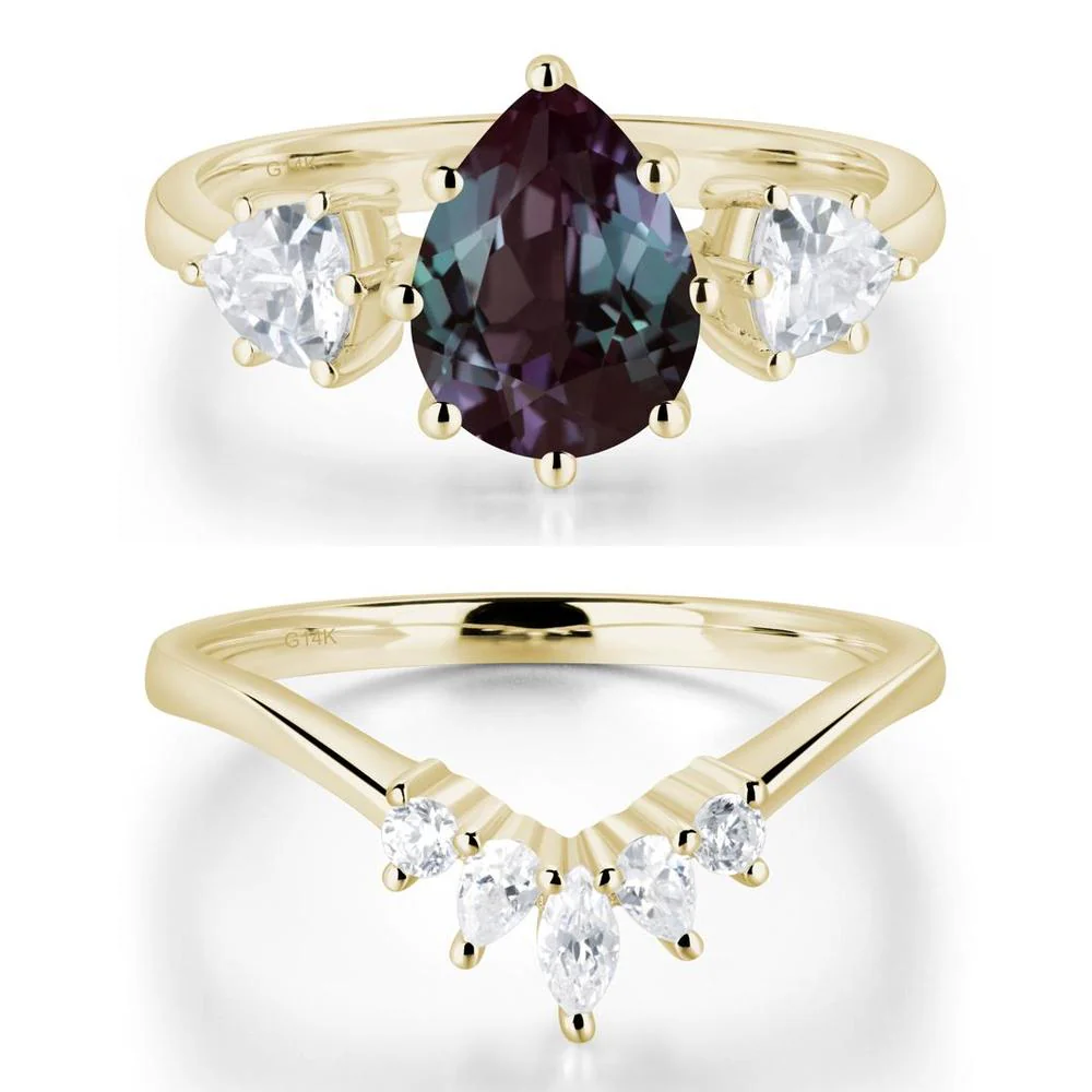 Pear Alexandrite Ring with Trillion Side Stone - Image 15