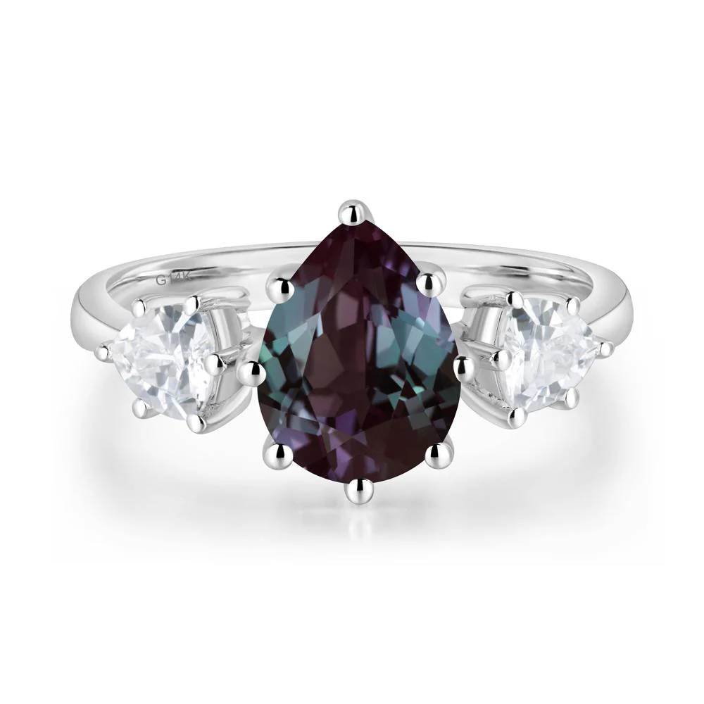 Pear Alexandrite Ring with Trillion Side Stone - Image 3