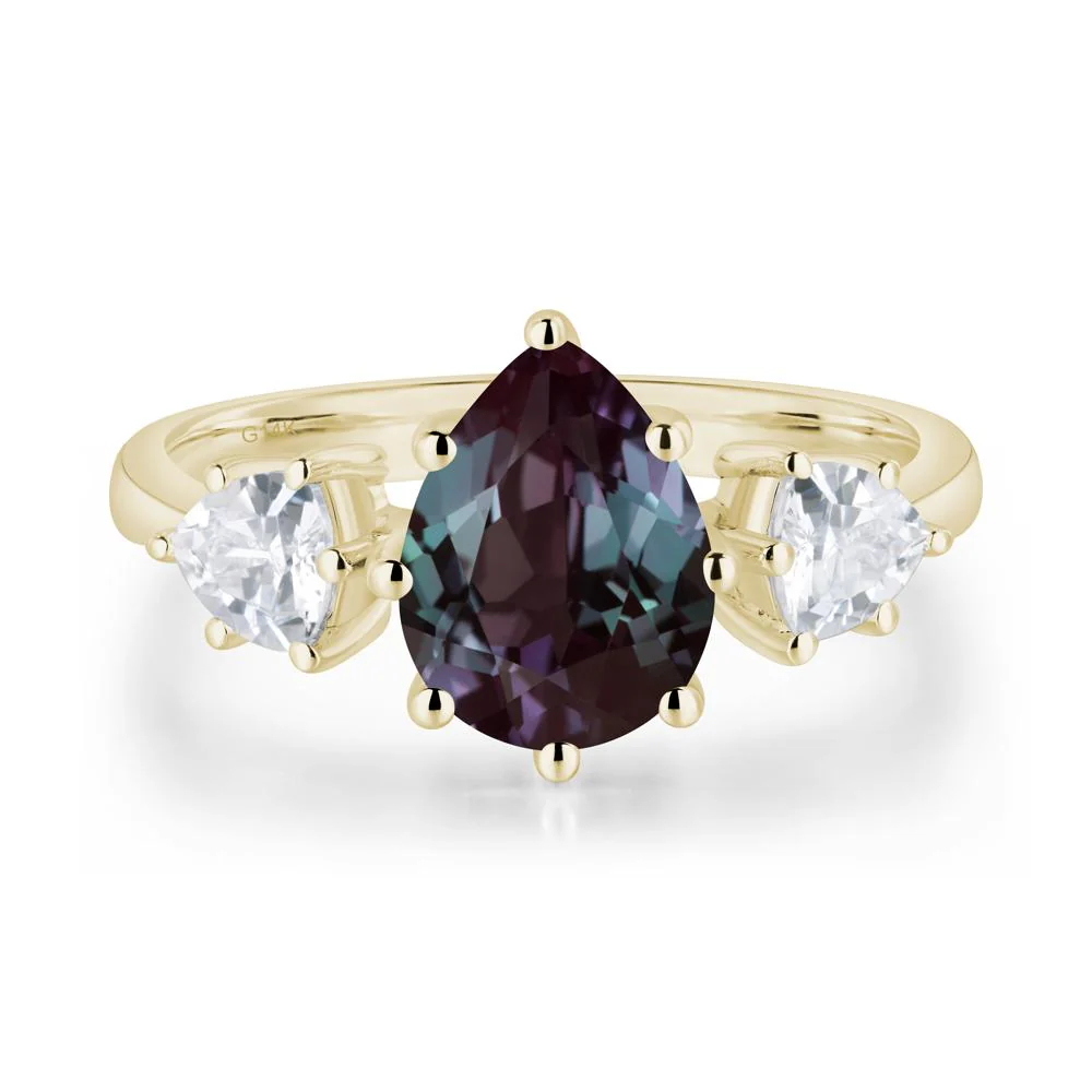 Pear Alexandrite Ring with Trillion Side Stone - Image 4
