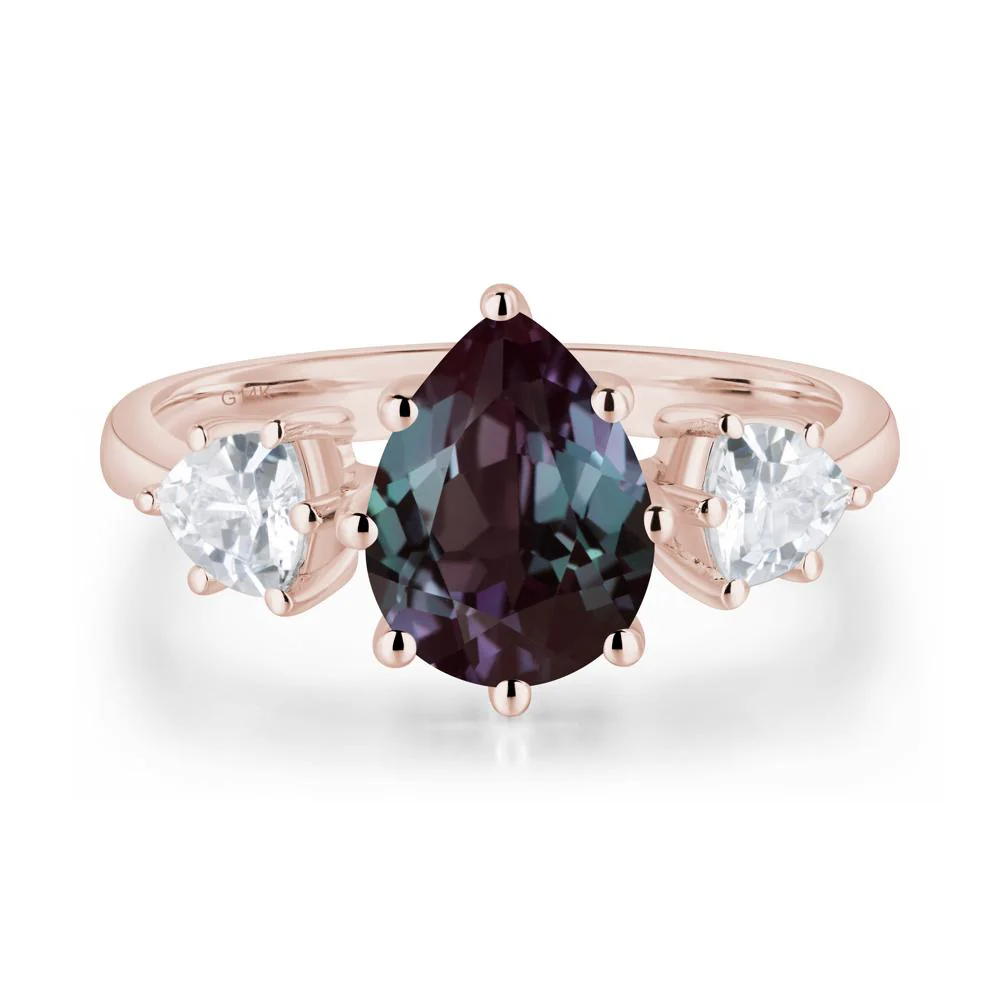 Pear Alexandrite Ring with Trillion Side Stone - Image 5