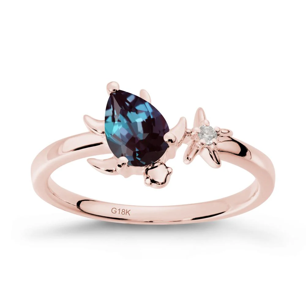 Pear Alexandrite Turtle and Starfish Ring - Image 5