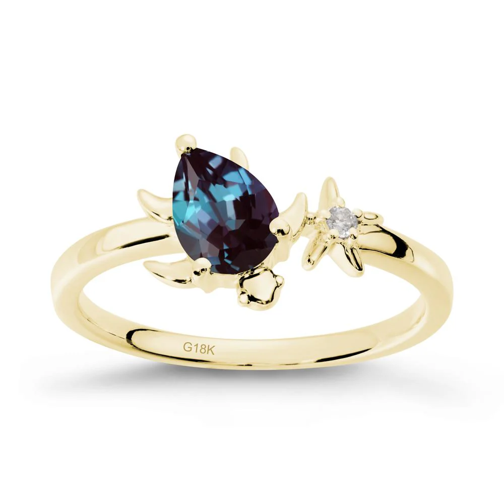 Pear Alexandrite Turtle and Starfish Ring - Image 7