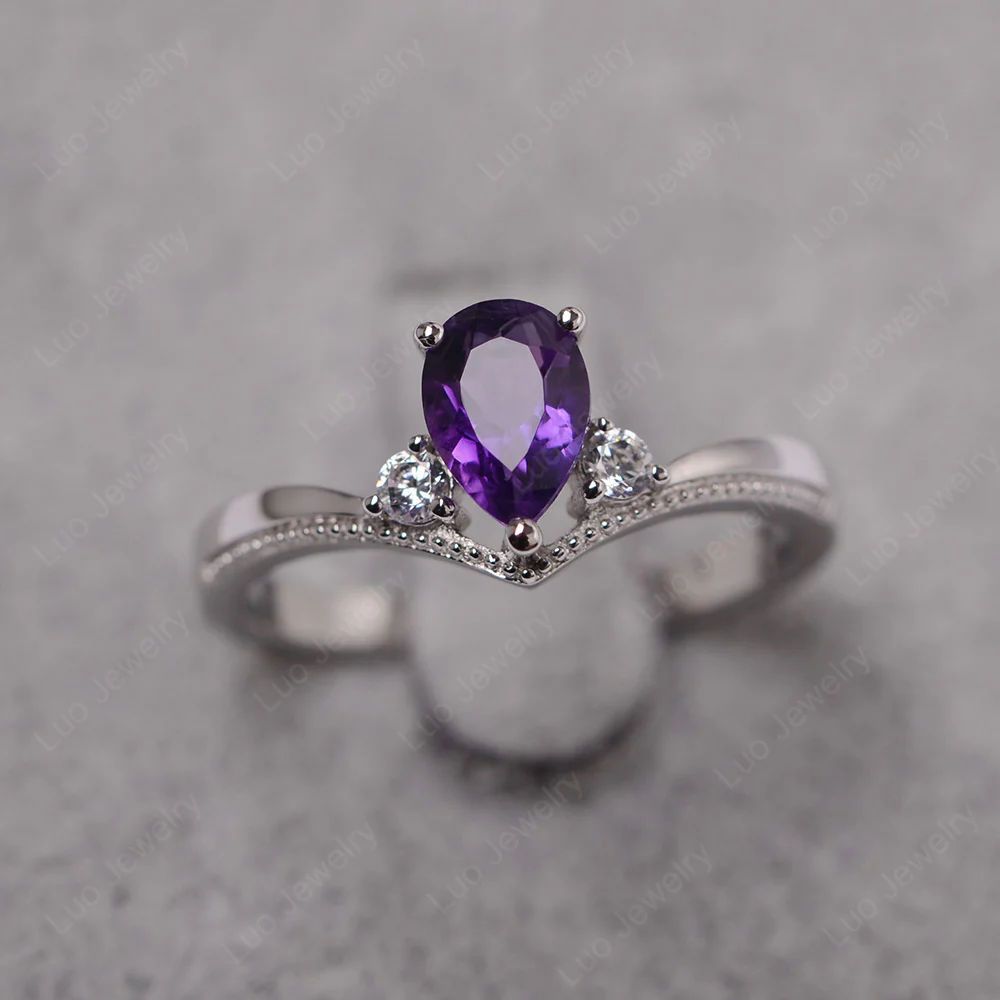 Pear Shaped Amethyst Chevron Ring