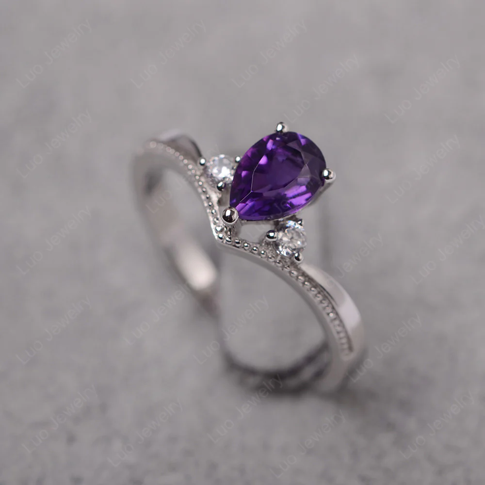 Pear Shaped Amethyst Chevron Ring - Image 2