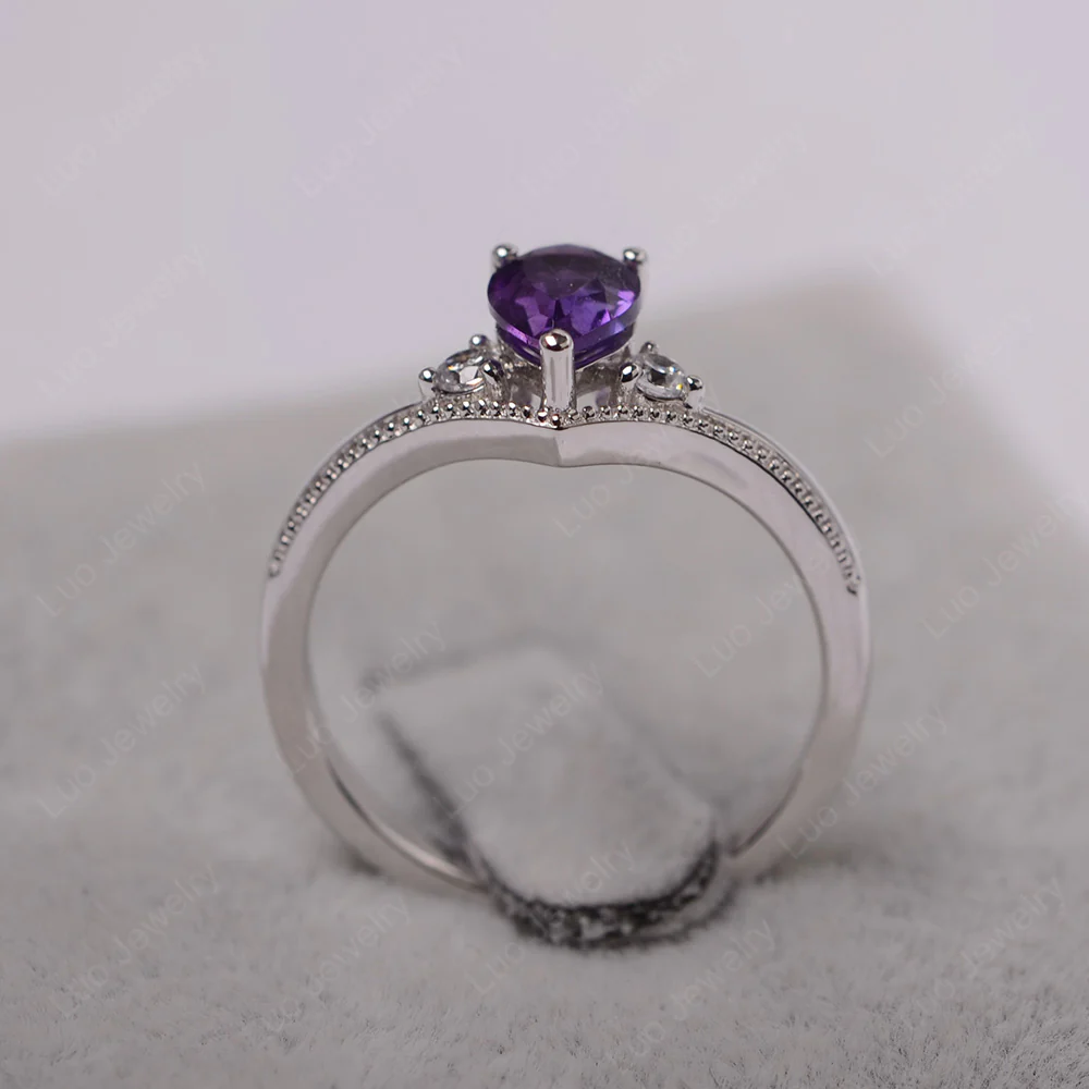 Pear Shaped Amethyst Chevron Ring - Image 3