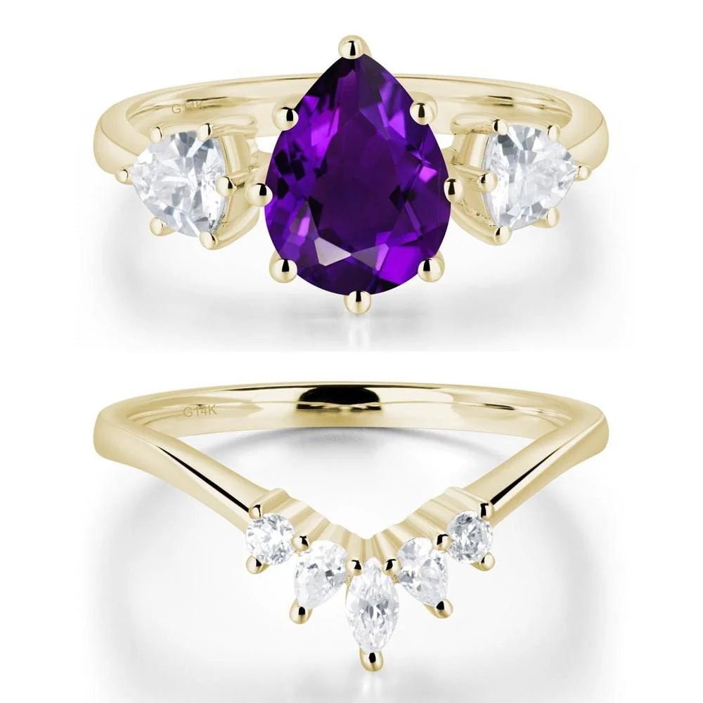 Pear Amethyst Ring with Trillion Side Stone - Image 15