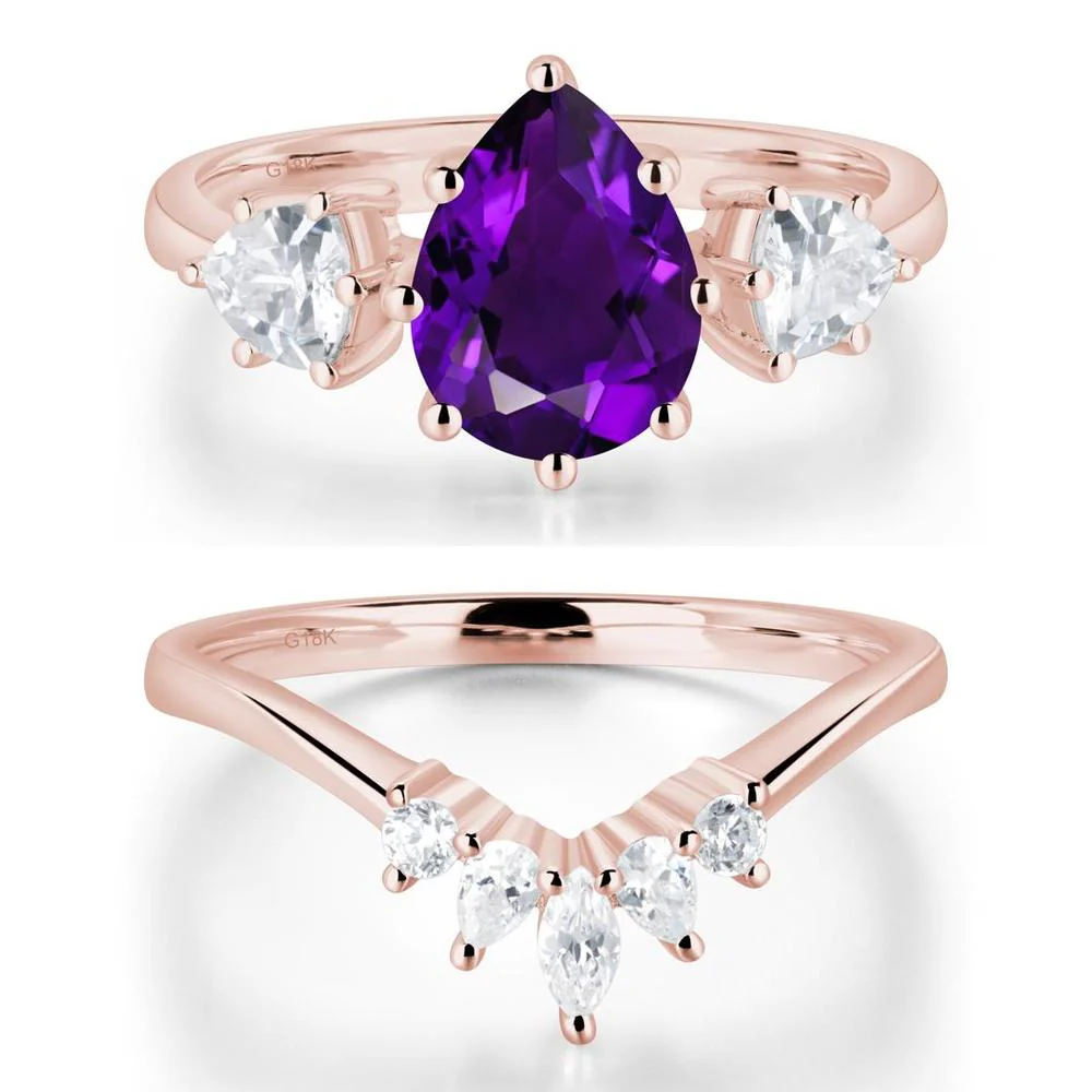 Pear Amethyst Ring with Trillion Side Stone - Image 17