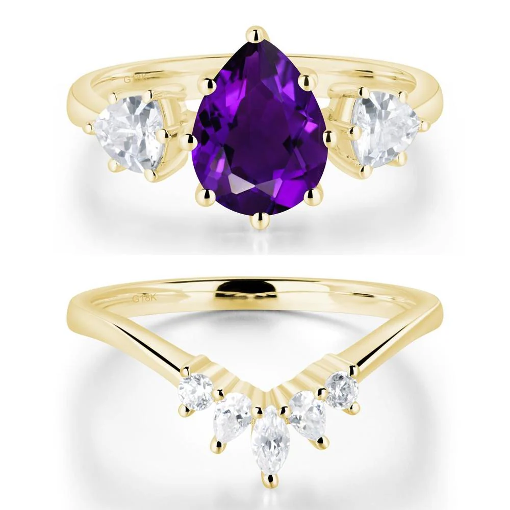 Pear Amethyst Ring with Trillion Side Stone - Image 21