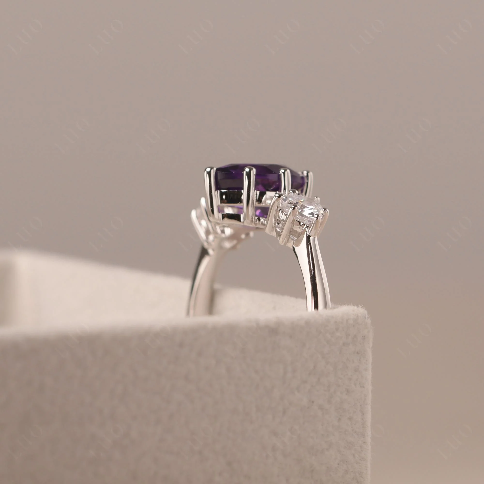 Pear Amethyst Ring with Trillion Side Stone - Image 32