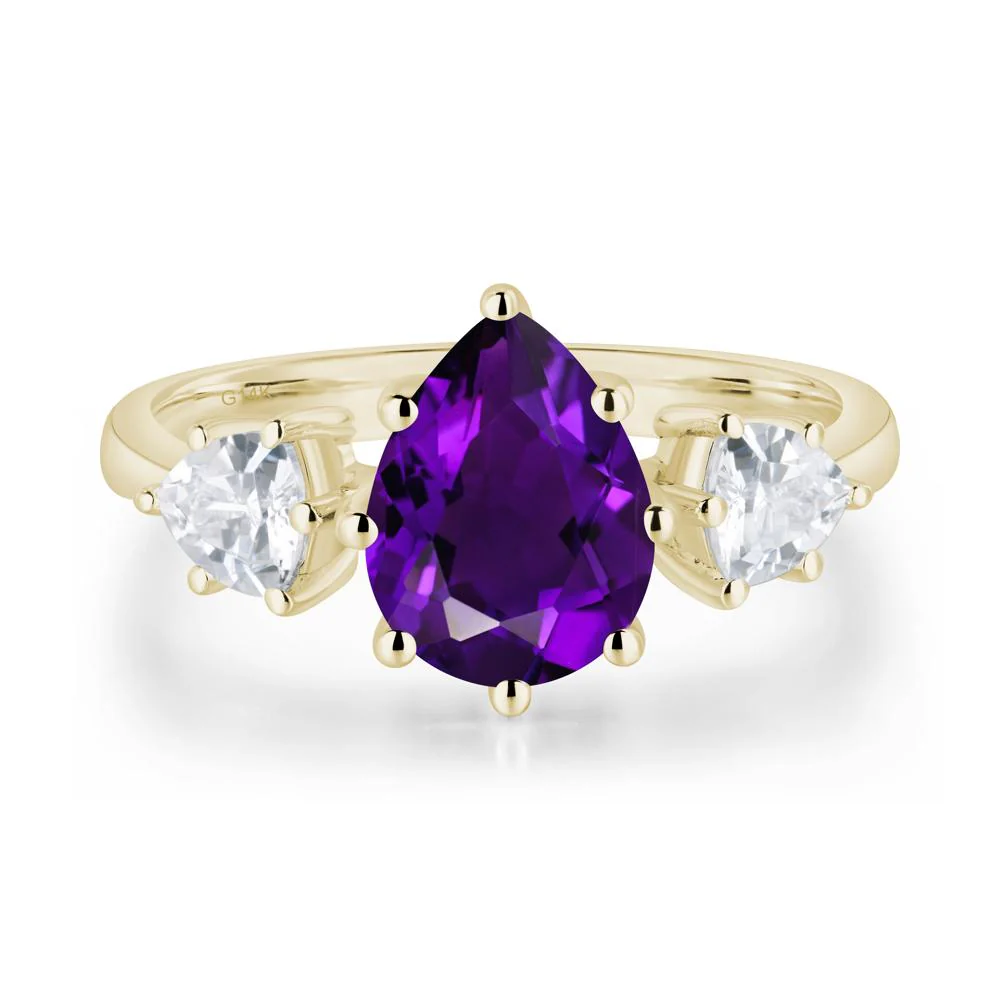Pear Amethyst Ring with Trillion Side Stone - Image 4