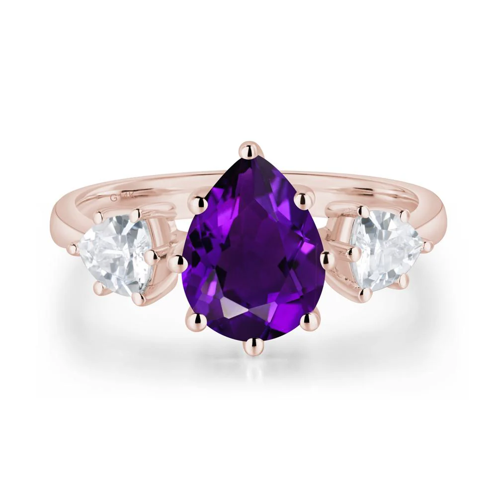 Pear Amethyst Ring with Trillion Side Stone - Image 5