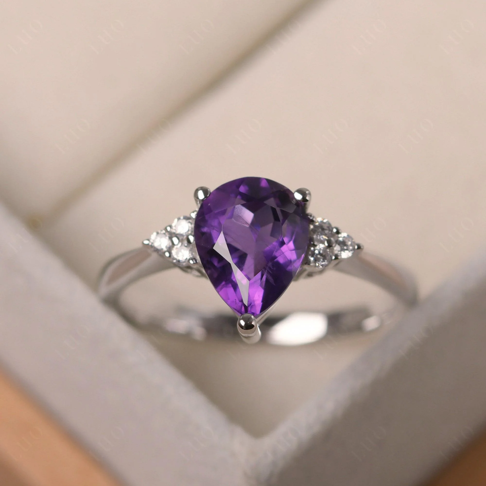 Pear Shaped Amethyst Promise Ring