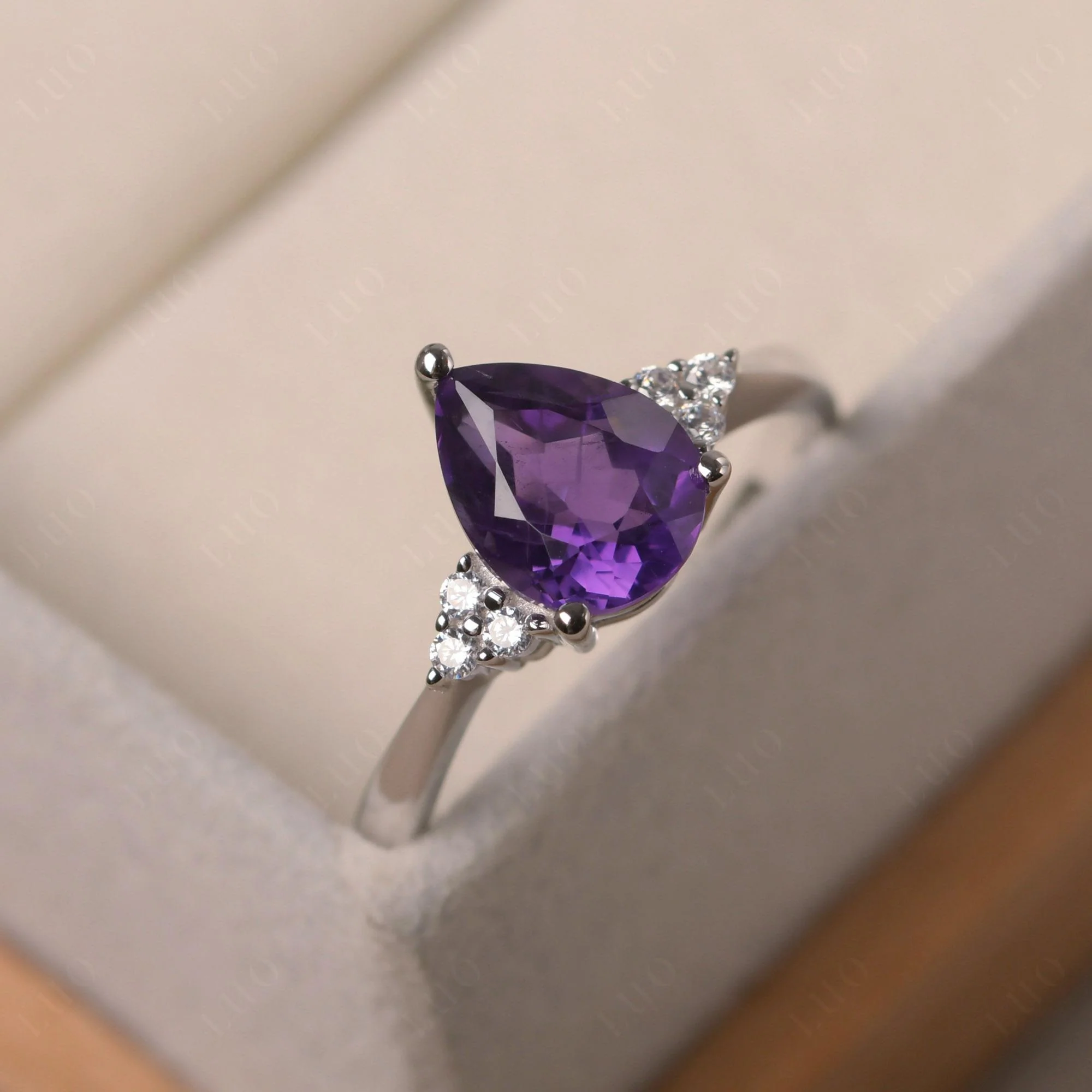 Pear Shaped Amethyst Promise Ring - Image 2