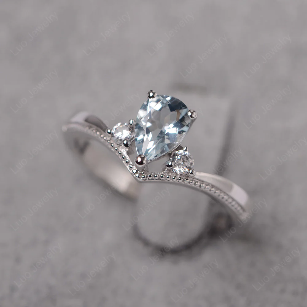 Pear Shaped Aquamarine Chevron Ring