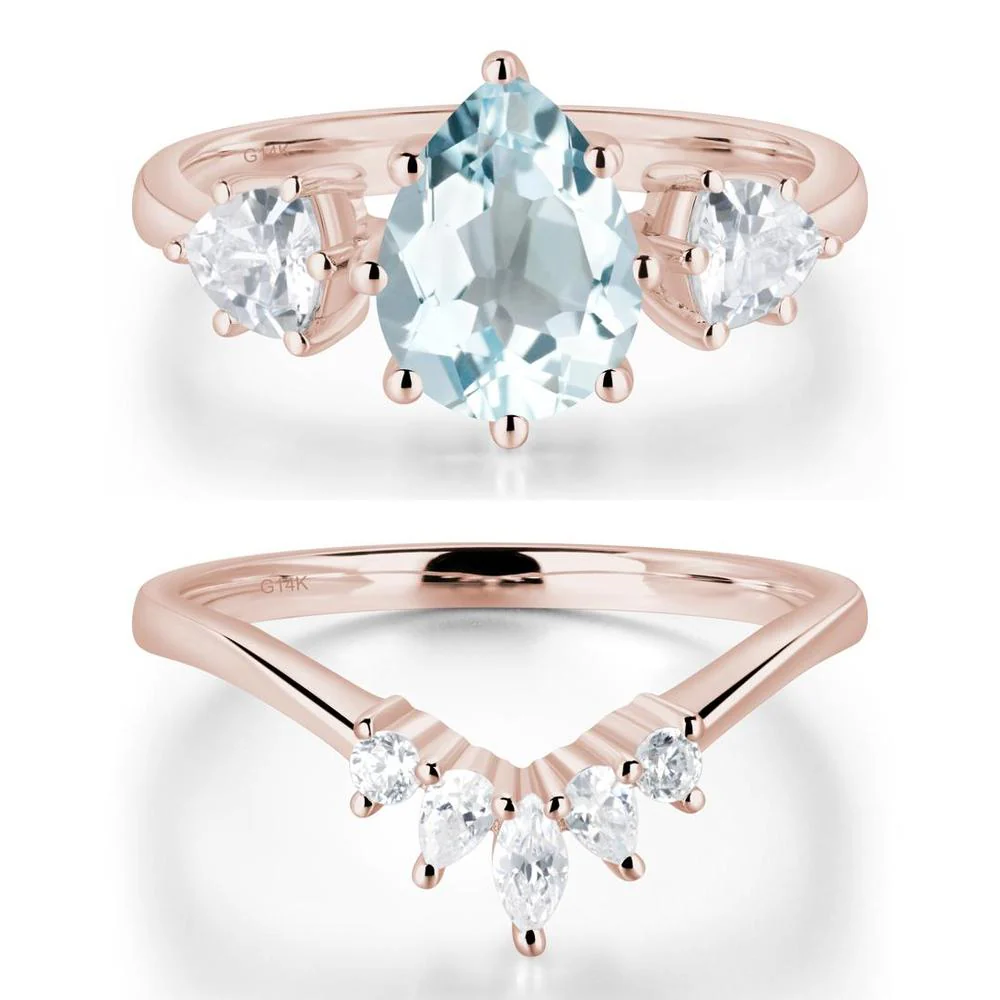 Pear Aquamarine Ring with Trillion Side Stone - Image 11