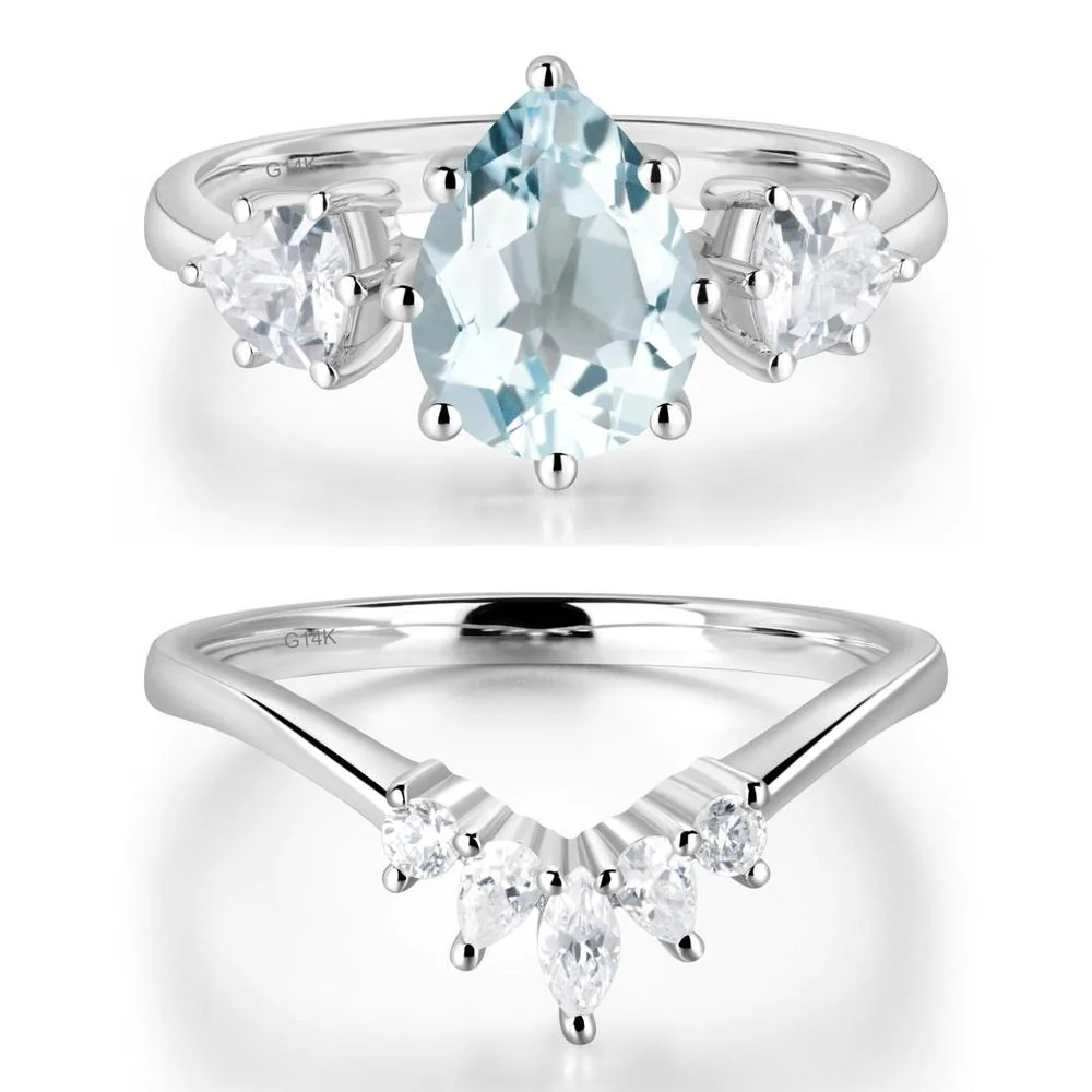 Pear Aquamarine Ring with Trillion Side Stone - Image 13