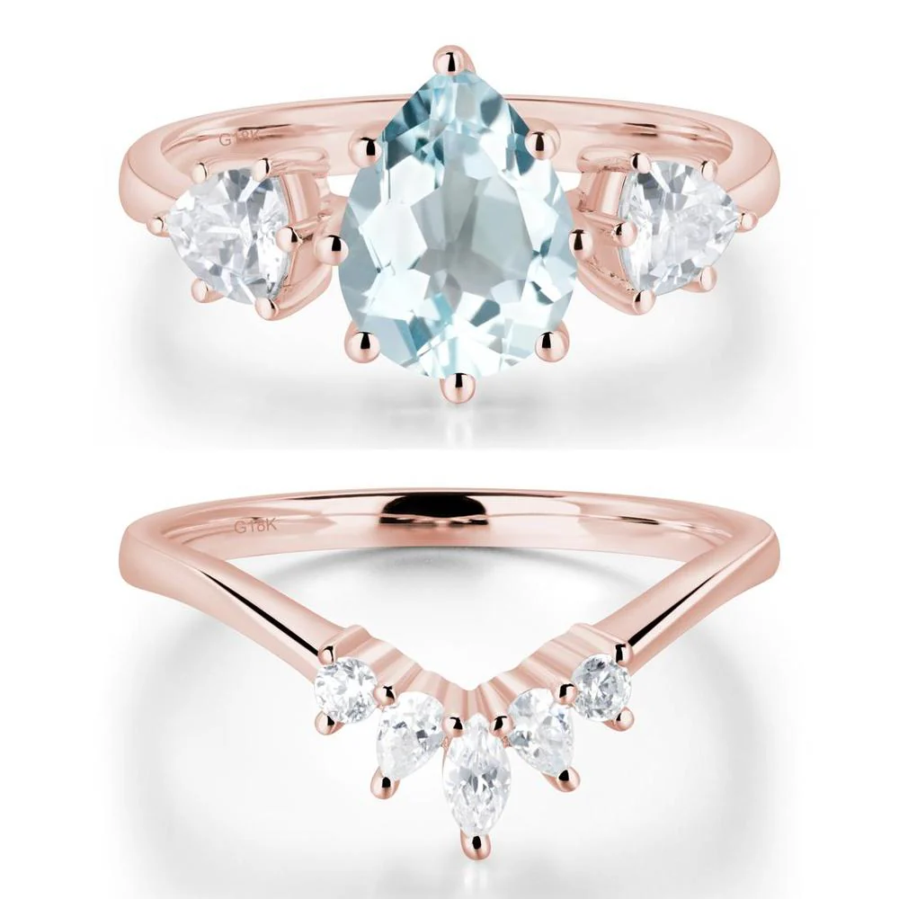 Pear Aquamarine Ring with Trillion Side Stone - Image 17