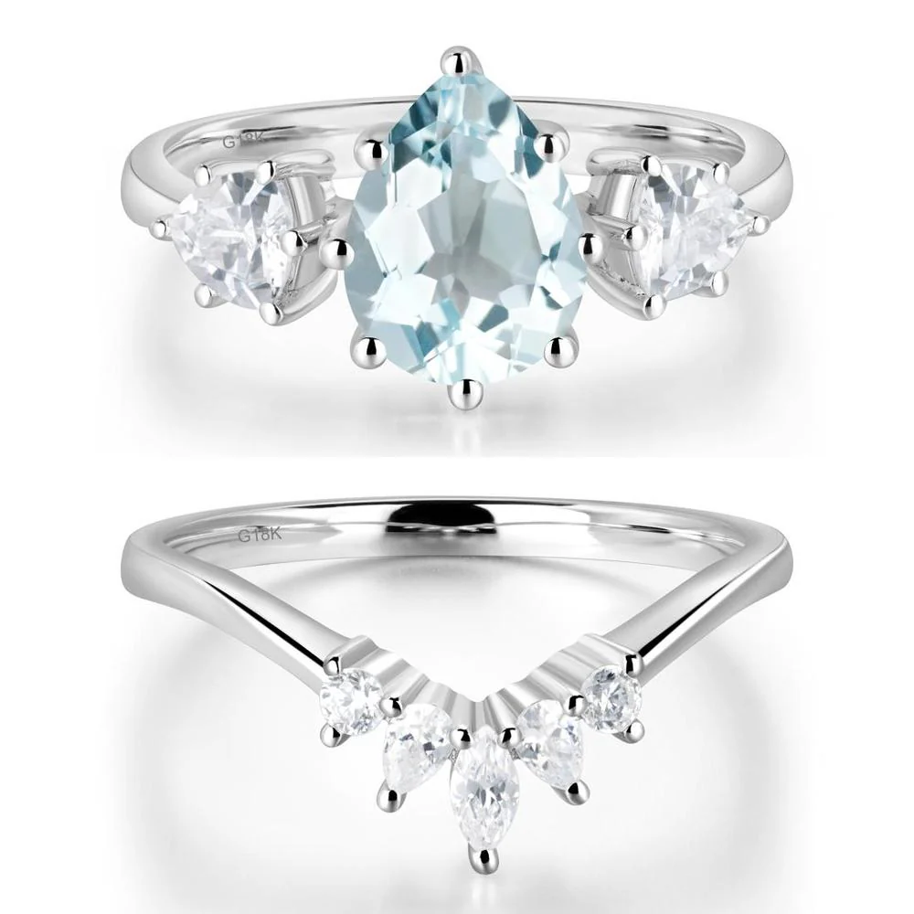 Pear Aquamarine Ring with Trillion Side Stone - Image 19
