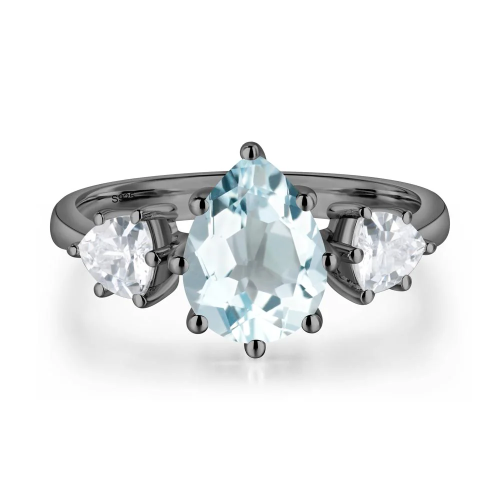 Pear Aquamarine Ring with Trillion Side Stone - Image 2