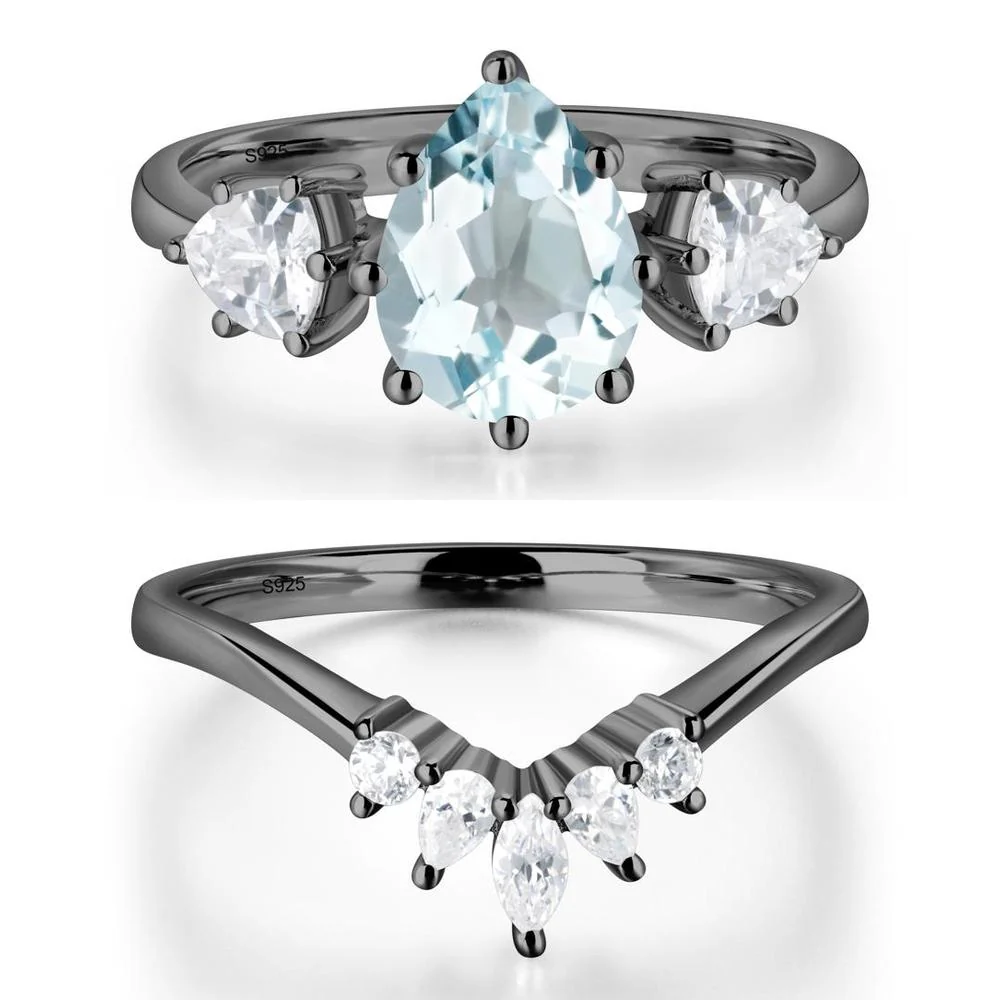 Pear Aquamarine Ring with Trillion Side Stone - Image 23