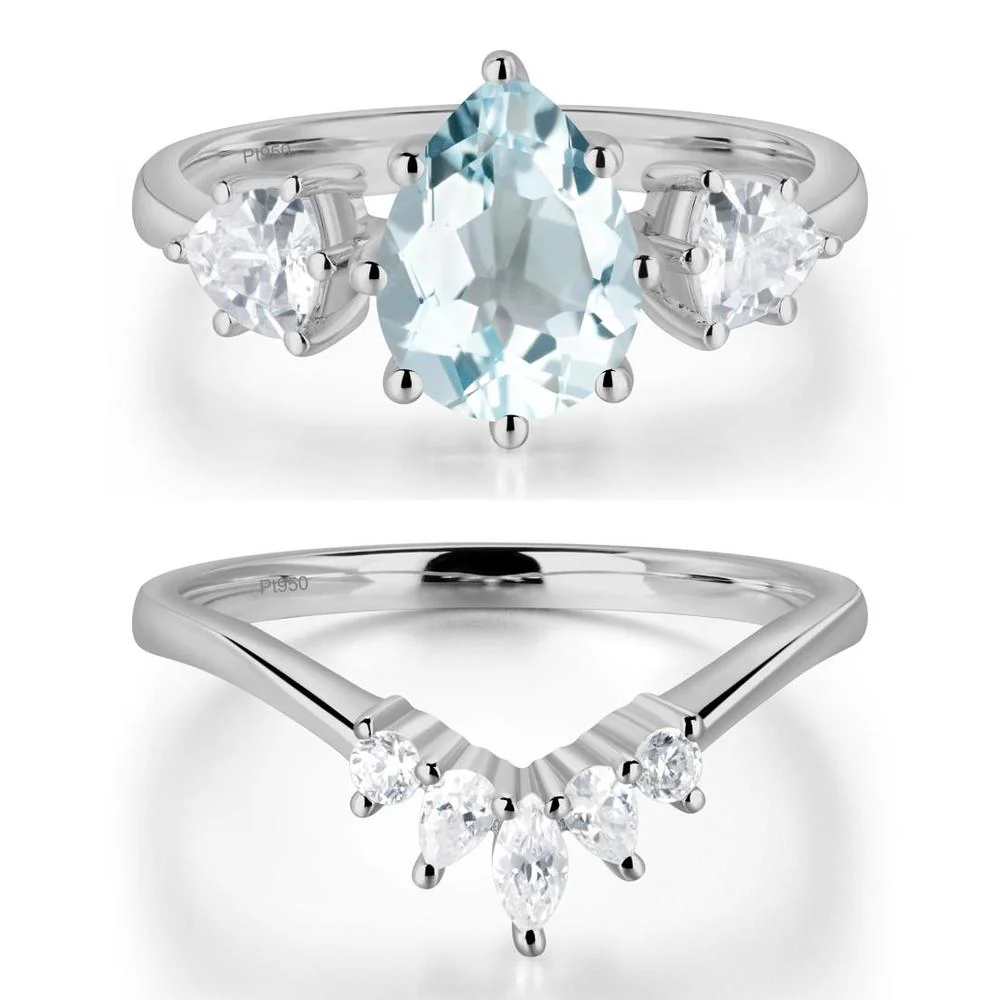 Pear Aquamarine Ring with Trillion Side Stone - Image 25