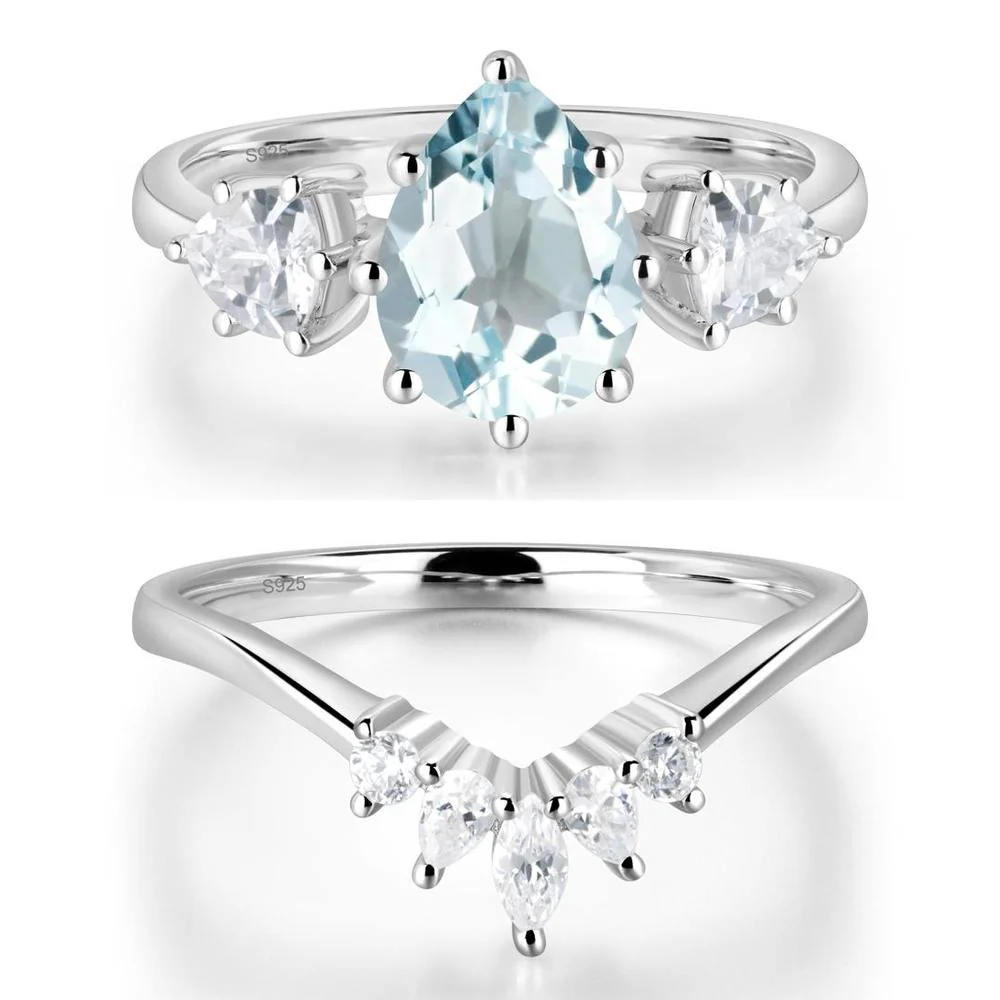 Pear Aquamarine Ring with Trillion Side Stone - Image 27