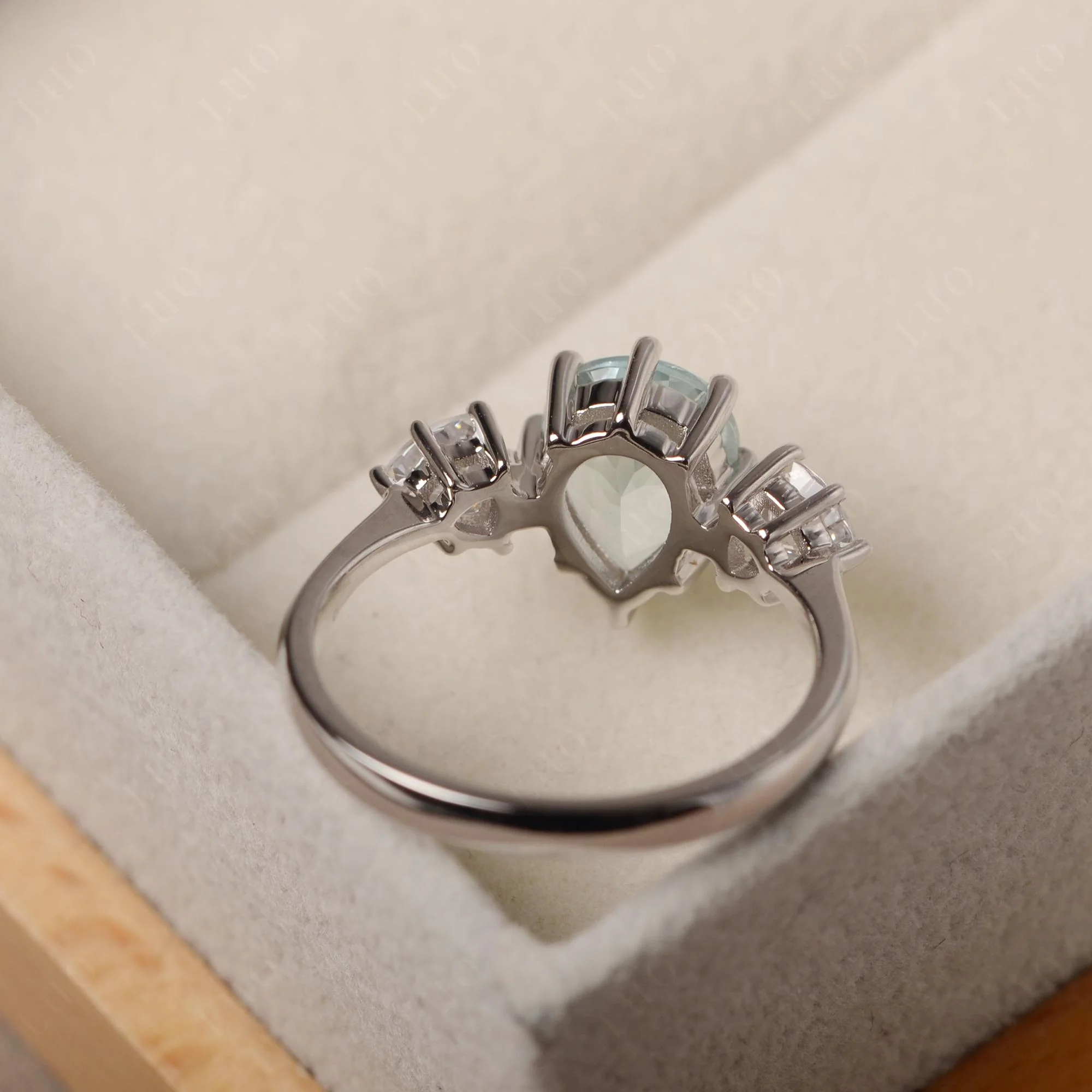 Pear Aquamarine Ring with Trillion Side Stone - Image 31