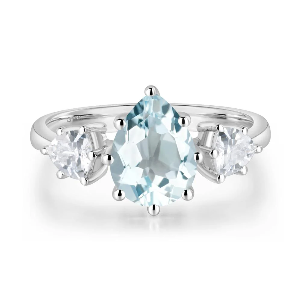 Pear Aquamarine Ring with Trillion Side Stone - Image 6
