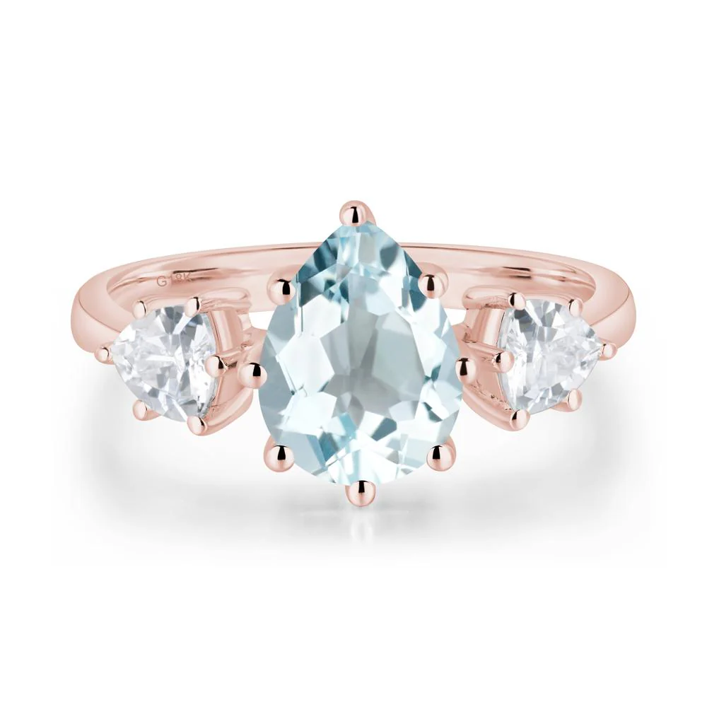 Pear Aquamarine Ring with Trillion Side Stone - Image 8