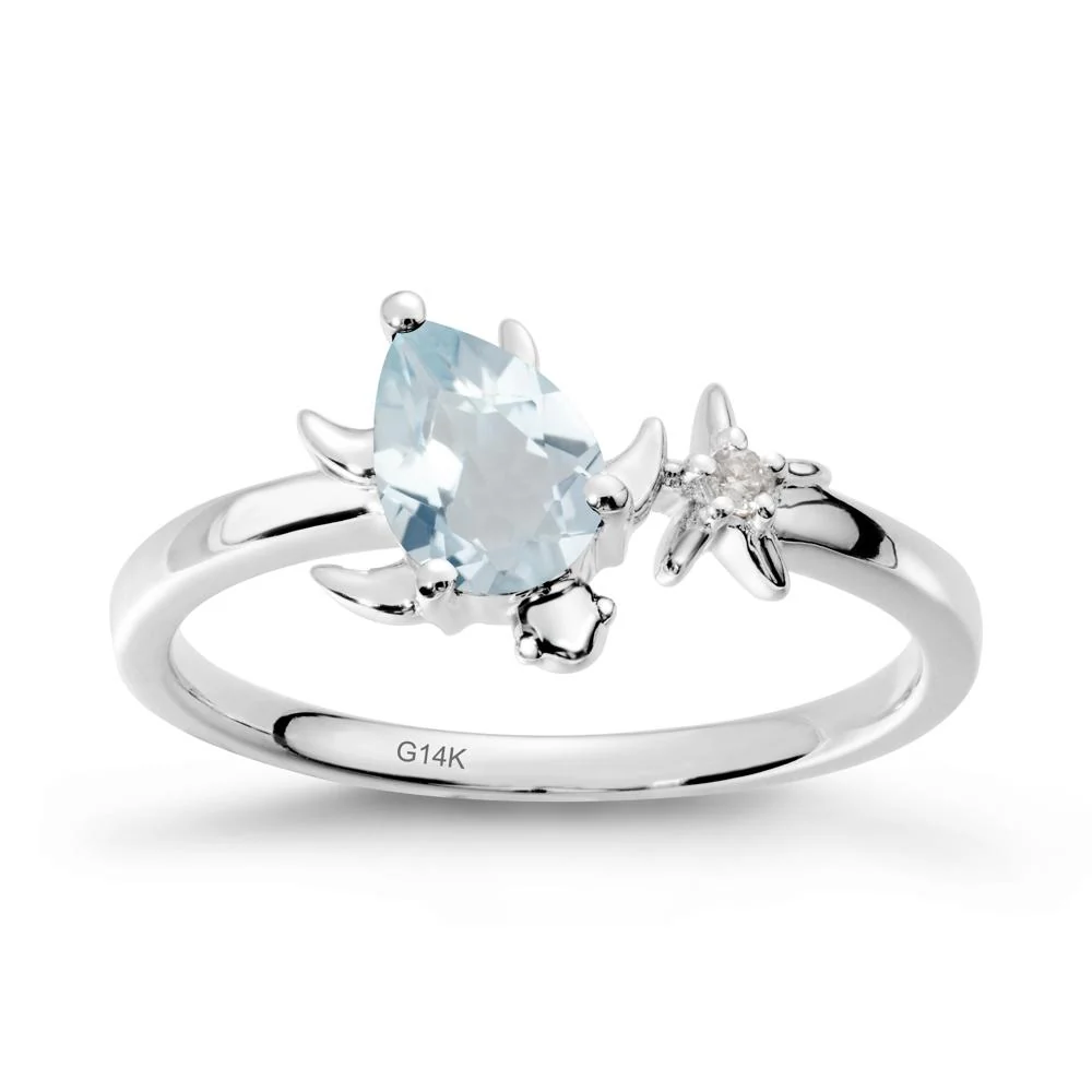 Pear Aquamarine Turtle and Starfish Ring - Image 3