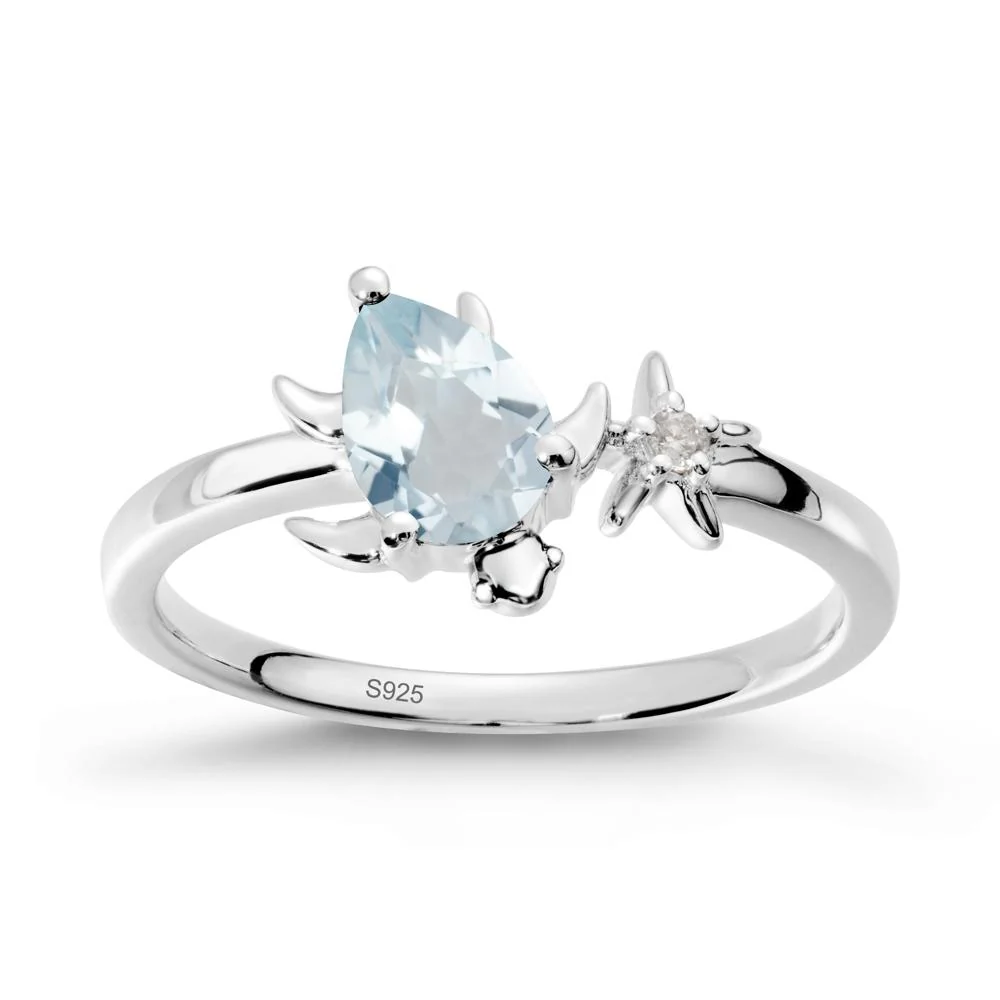 Pear Aquamarine Turtle and Starfish Ring - Image 9