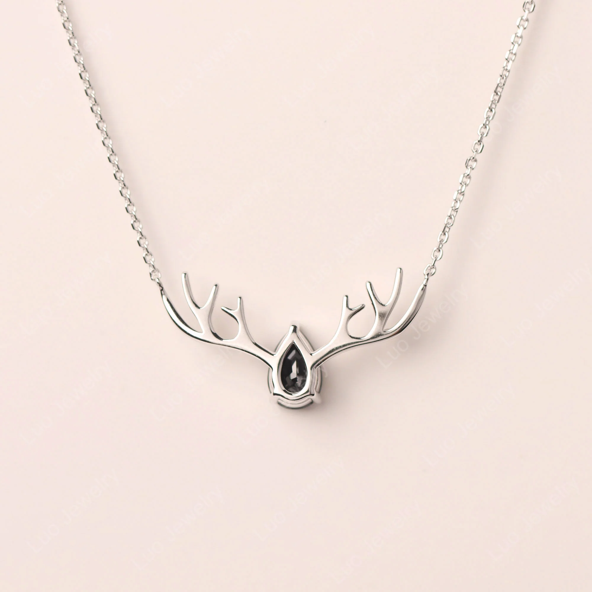 Pear Black Spinel Antler Necklace - Image 3