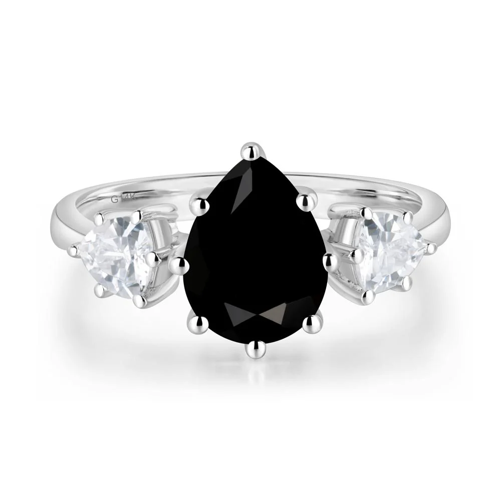 Pear Black Spinel Ring with Trillion Side Stone - Image 3