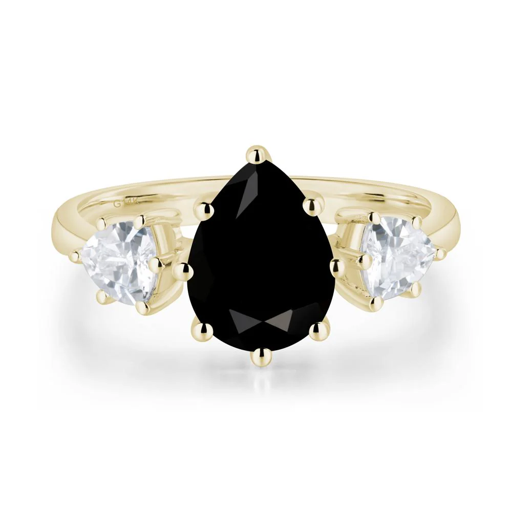 Pear Black Spinel Ring with Trillion Side Stone - Image 4