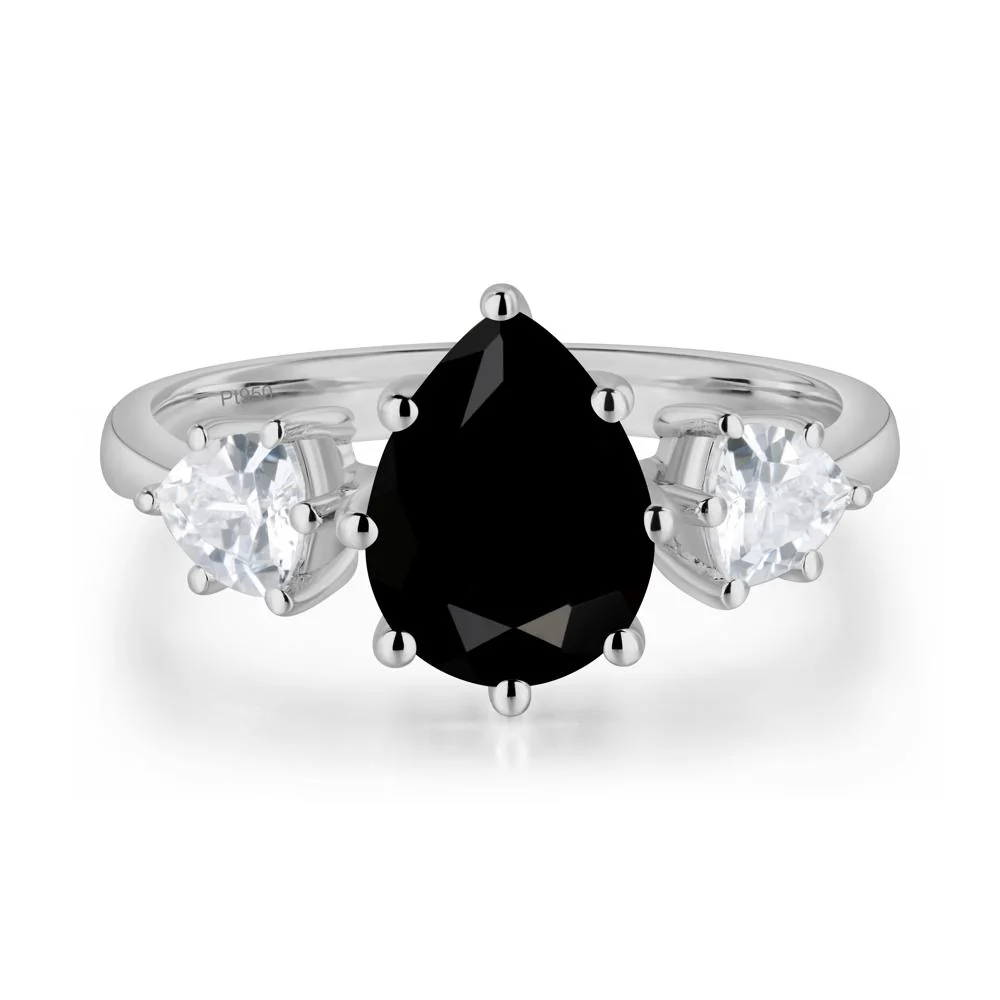 Pear Black Spinel Ring with Trillion Side Stone - Image 9