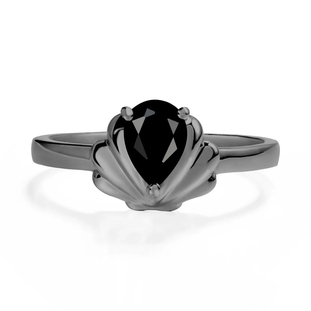 Pear Black Spinel Shell Engagement Ring