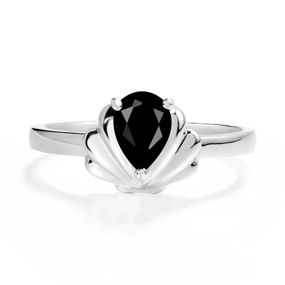 Pear Black Spinel Shell Engagement Ring - Image 9